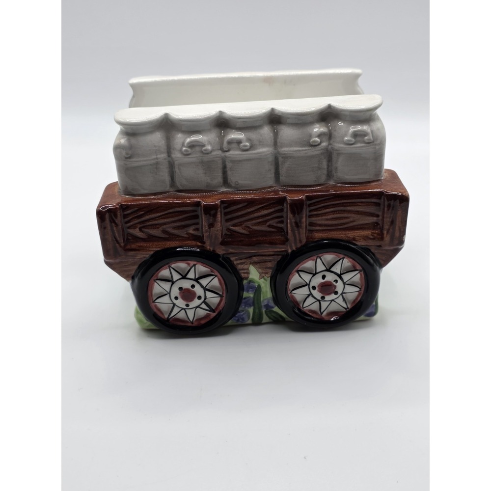 vintage 1998 cracker barrel ceramic wagon shaped napkin holder